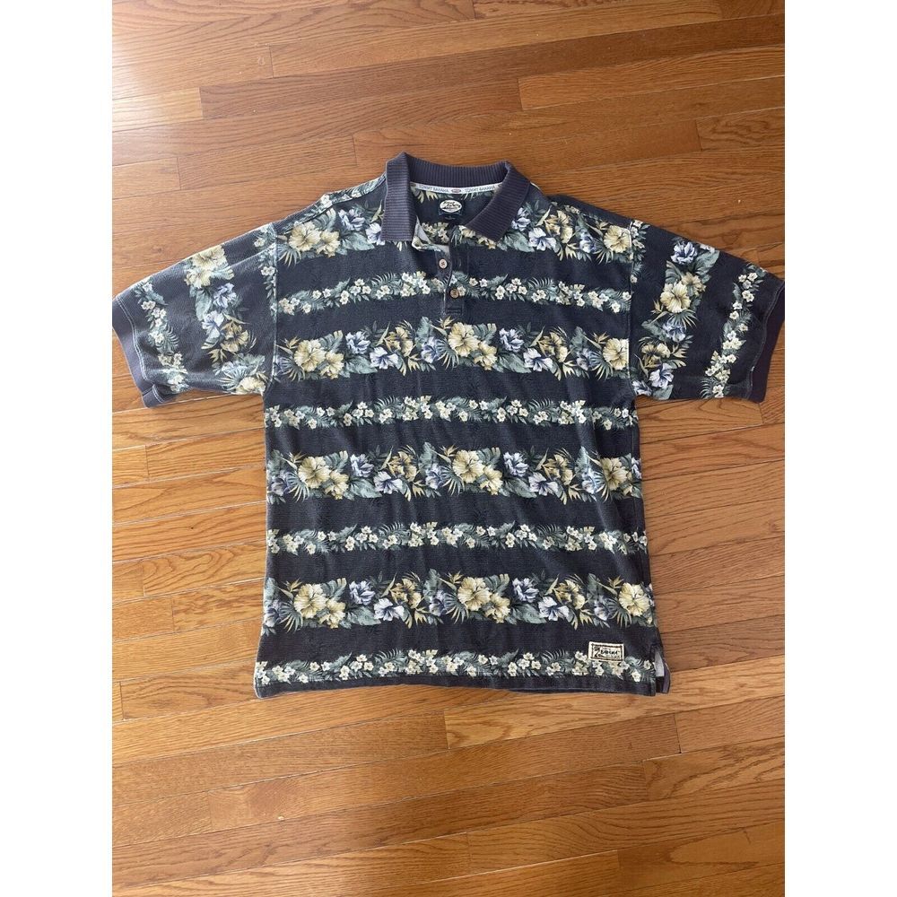 Vintage Tommy Bahama X-Large Polo‎ Men's Floral Hawaiian Print 100% Cotton Blue